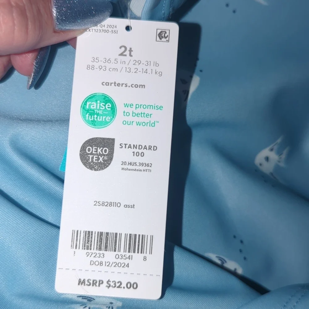 CARTER'S Toddler Light Blue Shark Rashguard Set 2T NWT